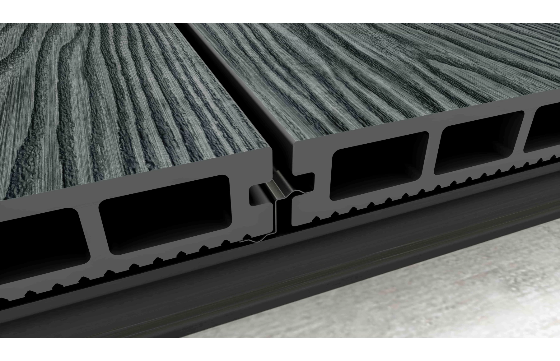 Placa deck terasa WPC 3D, tip pardoseala/dusumea WPC, 150x25 mm, gri antracit linii periat
