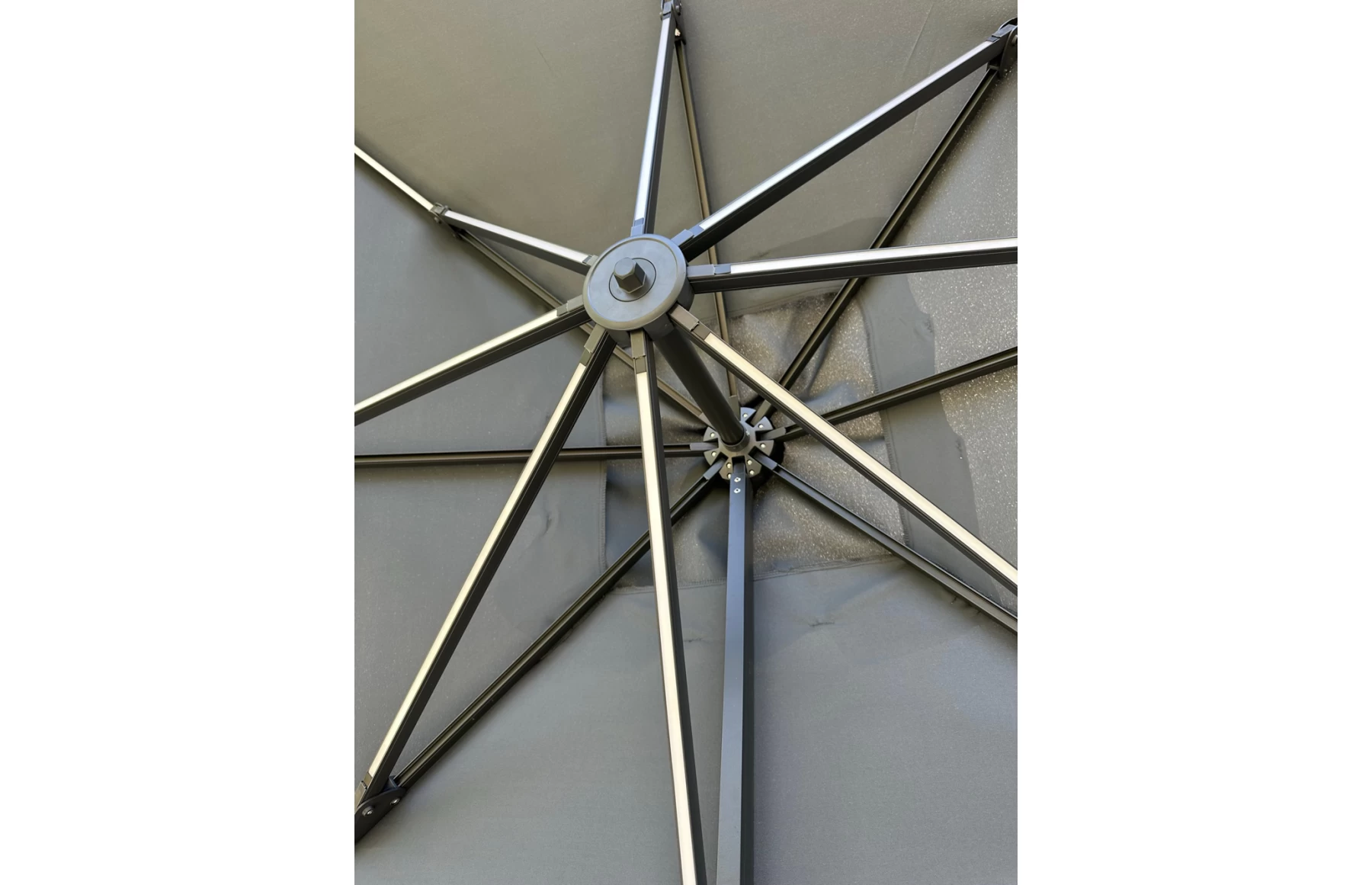 Umbrela de soare 3x3m pentru terasa si gradina, aluminiu, pliabila,cu LED culoare gri antracit, include suport granit
