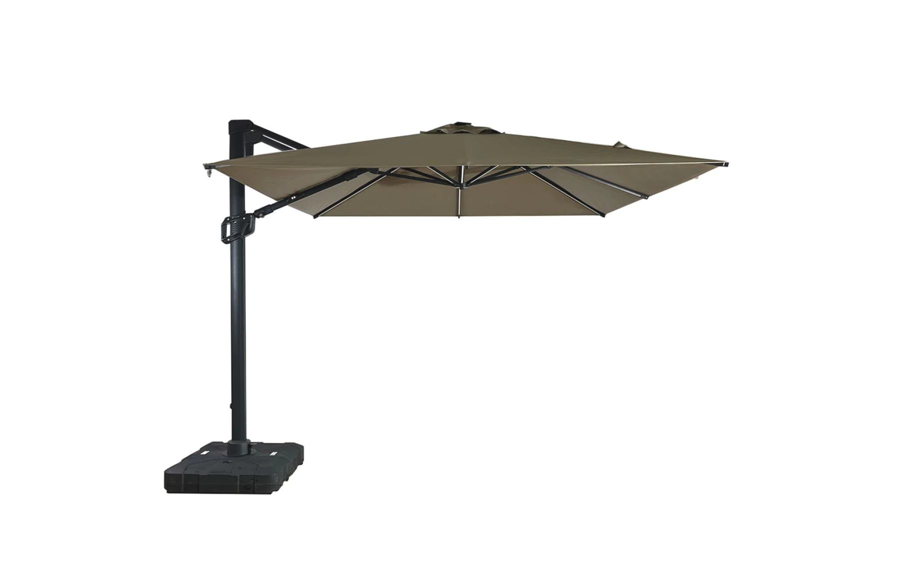 Umbrela de soare 3x3m pentru terasa si gradina, aluminiu, pliabila,cu iluminare LED, culoare kaki, include suport de plastic