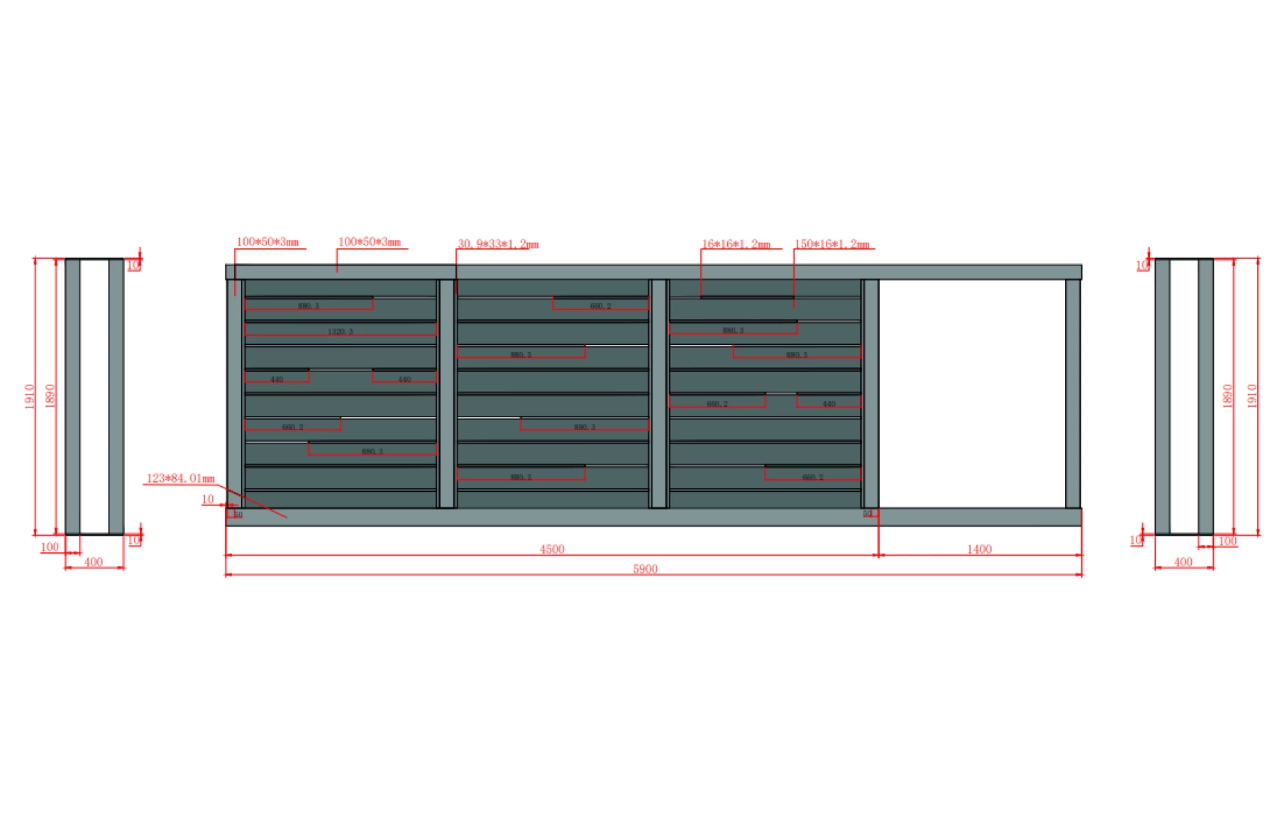 Poarta autoportanta aluminiu 5800 x 1800mm, prefabricata, model Ragnar, insertii tip lemn aluminiu