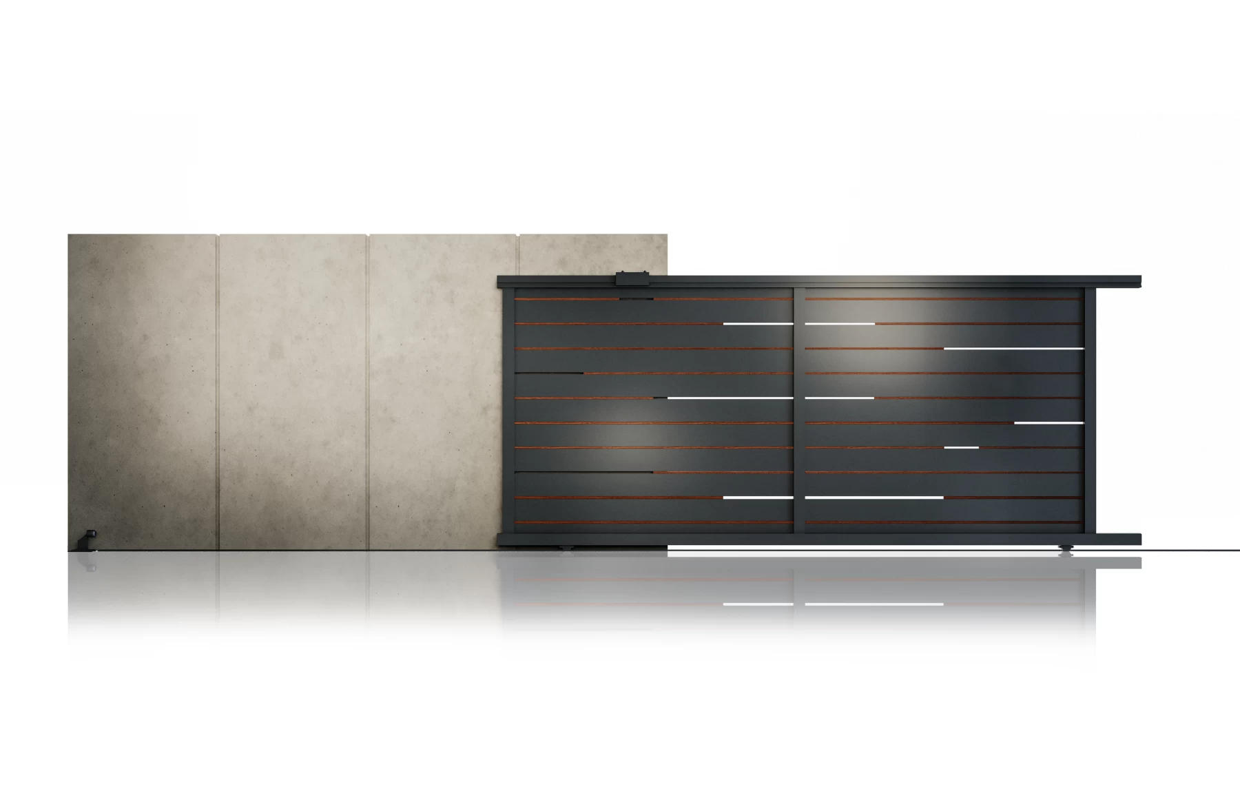 Poarta culisanta  din aluminiu, prefabricata, model Ragnar, 3000x2000mm, insertii tip lemn