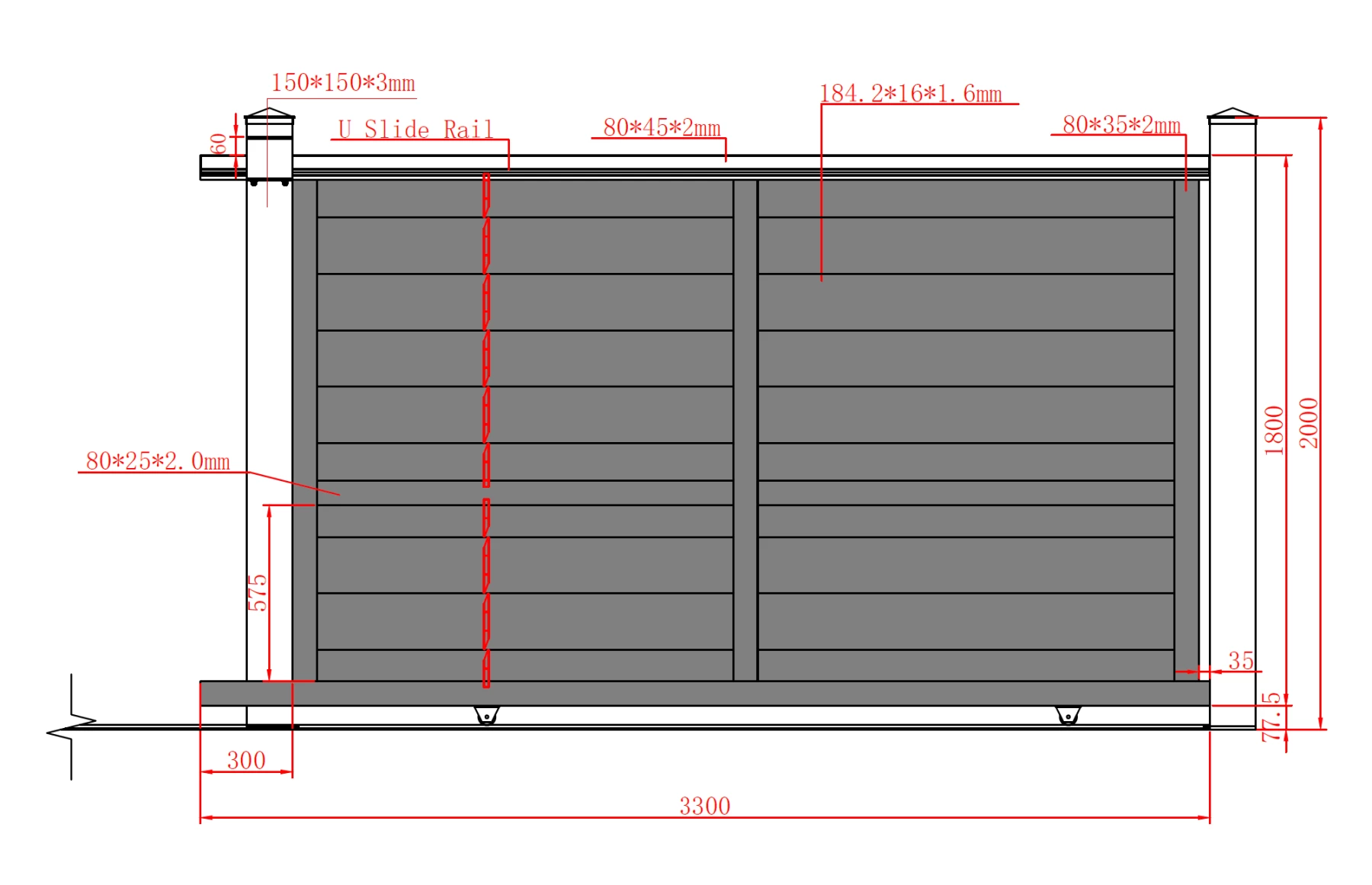 Poarta culisanta  din aluminiu, prefabricata, model Baldur, 3000x1800mm, gri antracit