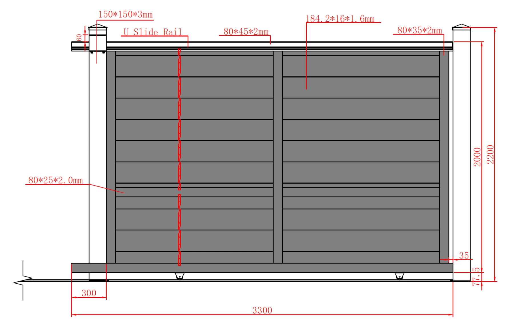 Poarta culisanta  din aluminiu, prefabricata, model Baldur, 3000x2000mm, gri antracit
