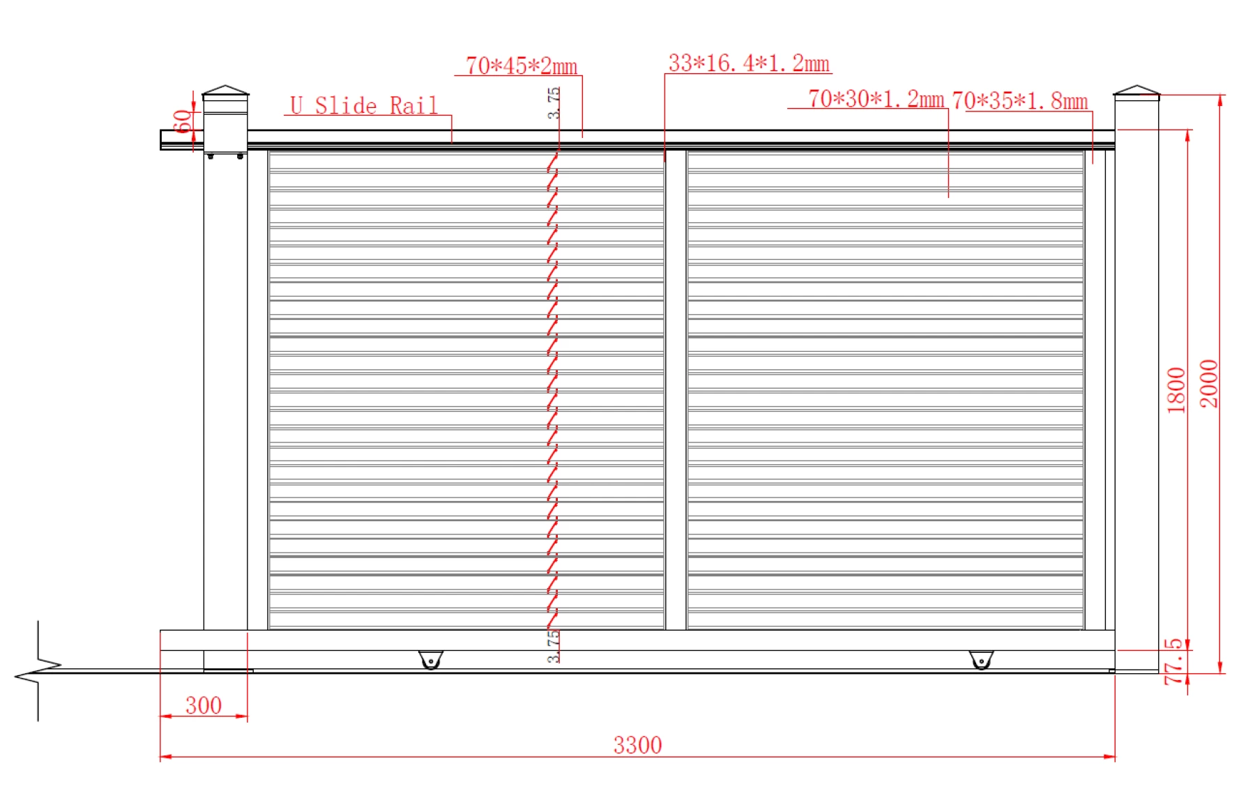 Poarta culisanta glisanta metalica din aluminiu, prefabricata, model Jaluzea Suprem, gri antracit 3000x1800mm