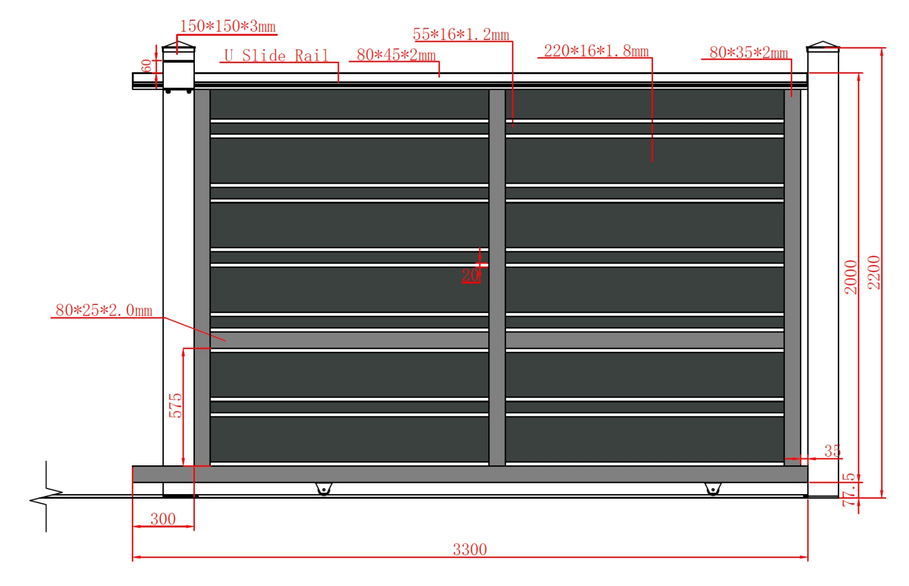 Poarta culisanta  din aluminiu, prefabricata, model Neptun, 3000x2000mm, gri antracit