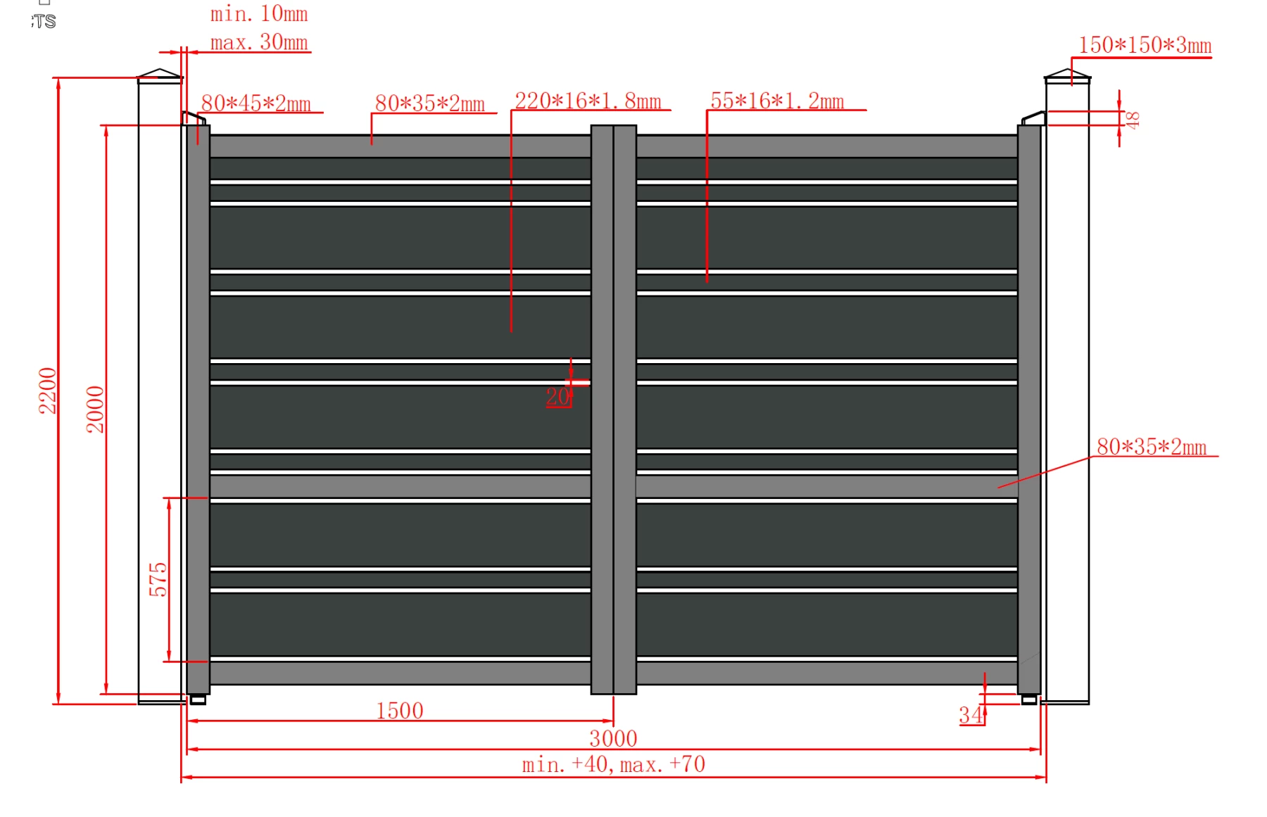 Set porti metalice din aluminiu 900x2000m, 3000x2000mm, prefabricate, gri antracit, model Neptun