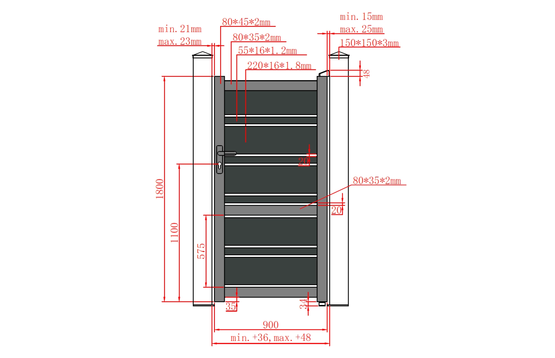 Poarta pietonala aluminiu Neptun, 900mm lungime x 1800mm inaltime, maro