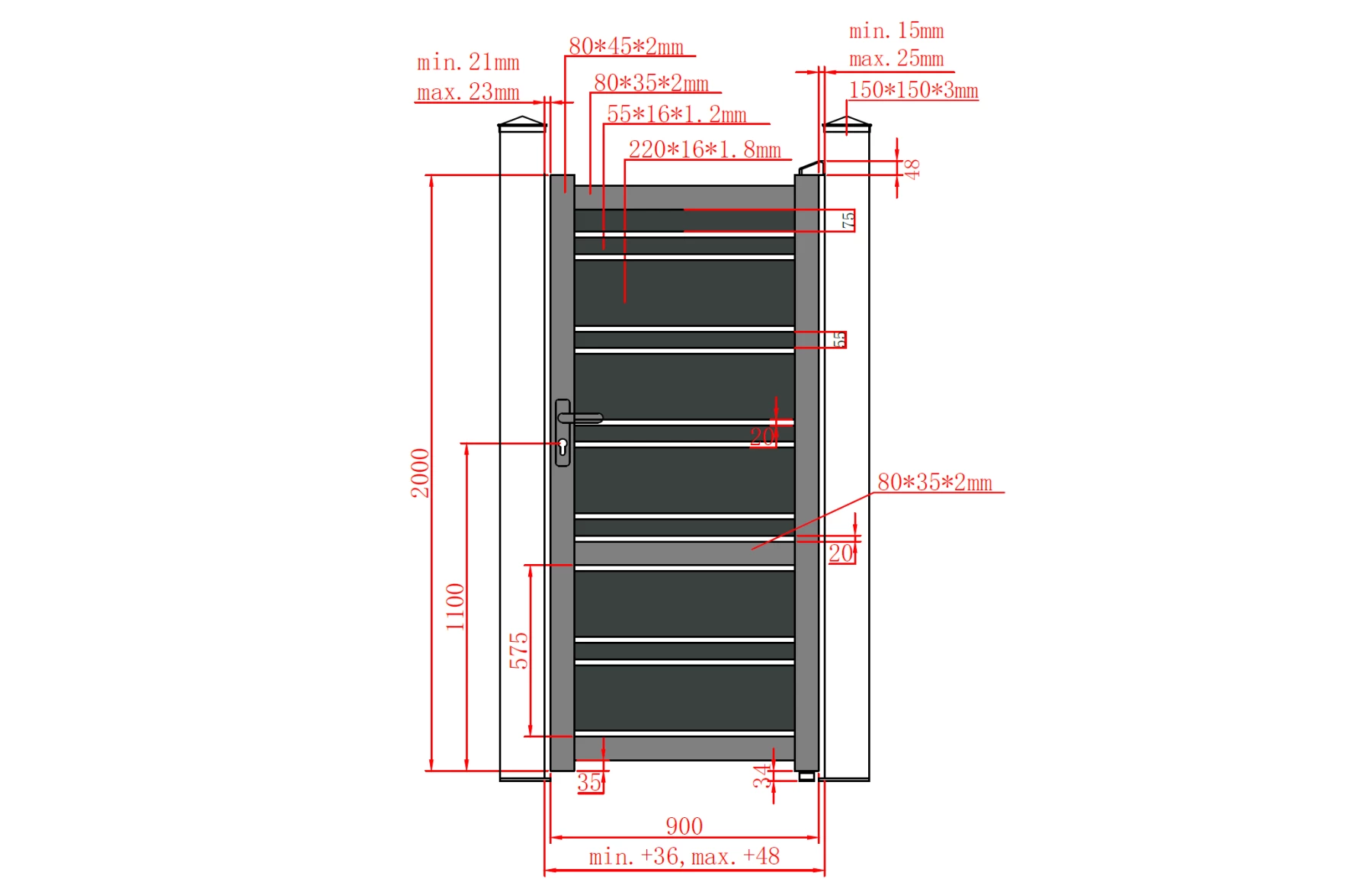 Set porti metalice din aluminiu 900x2000m, 3000x2000mm, prefabricate, gri antracit, model Neptun