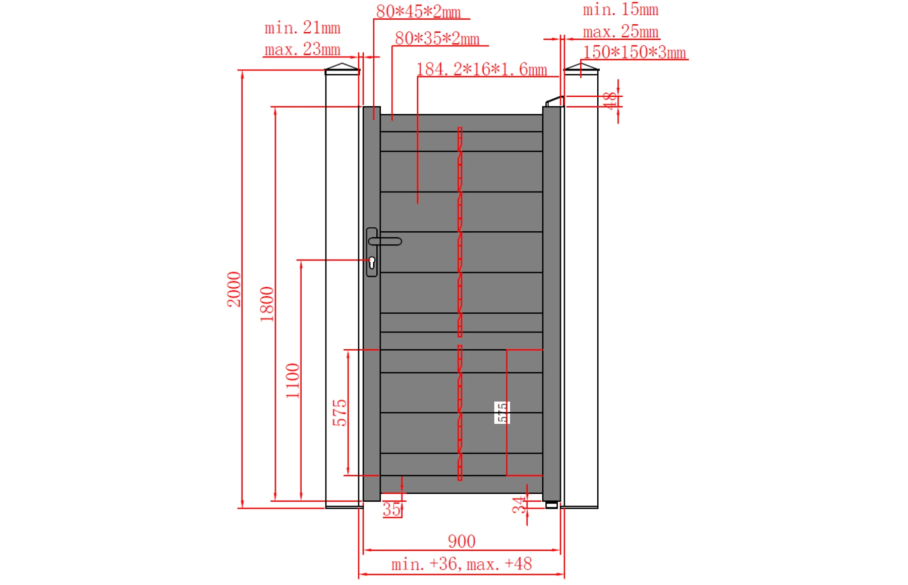 Poarta pietonala aluminiu Baldur, 900mm lungime x 1800mm inaltime, gri antracit