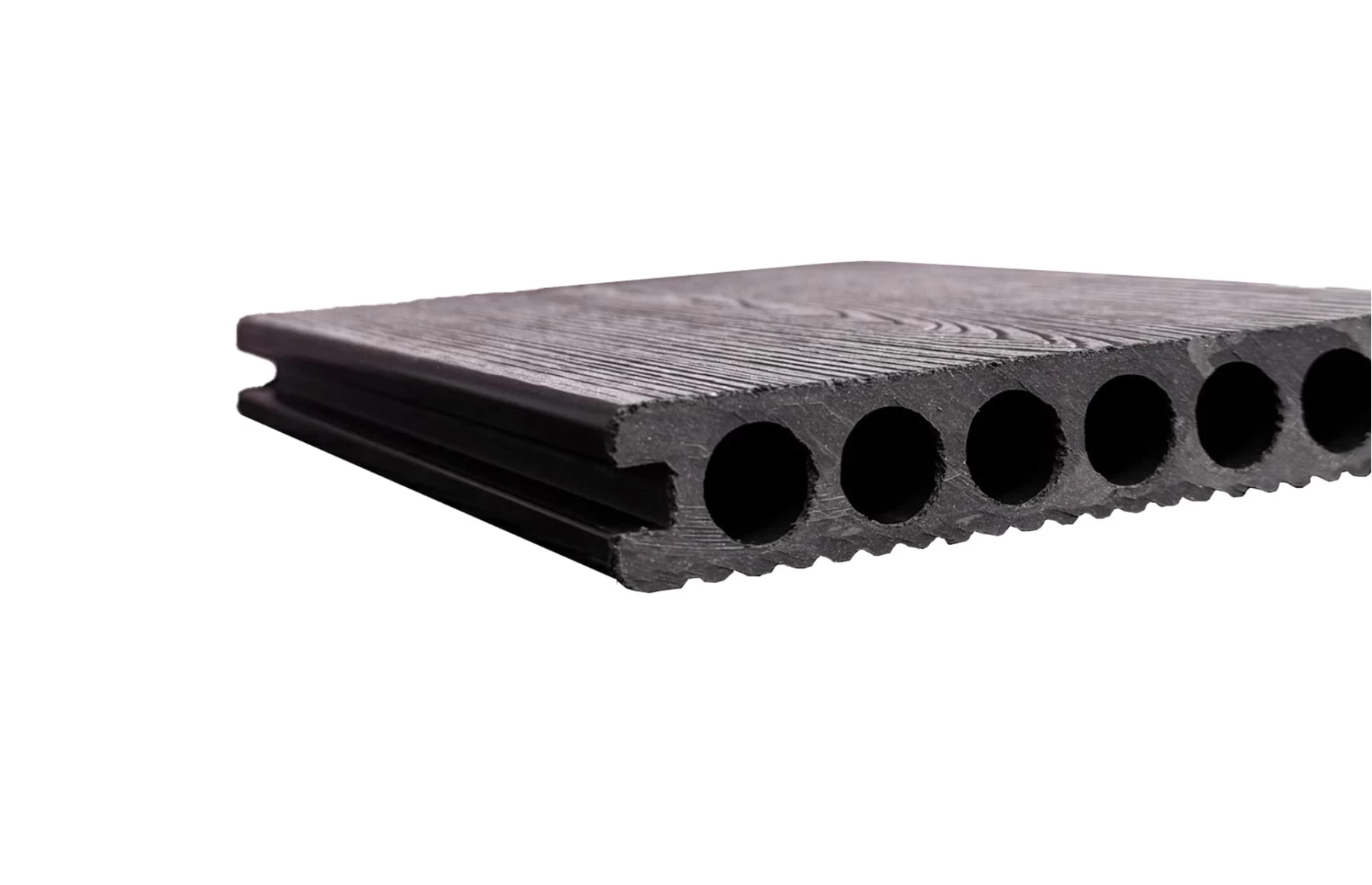 Placă Deck 3D Gri din WPC 148x23mm, L 3800mm, Structura cu Gol Rotund pentru Rezistenta Sporita